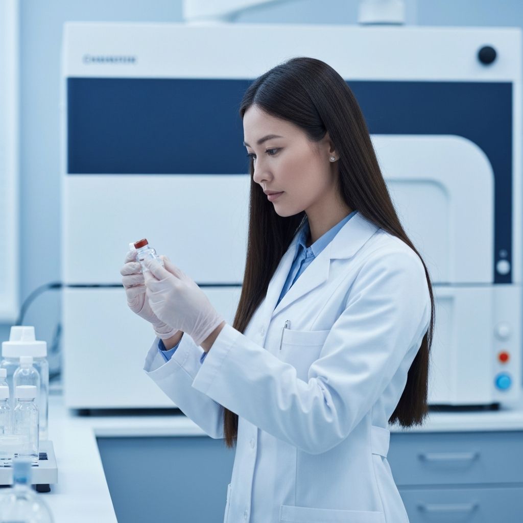 Scientist examining biologics products